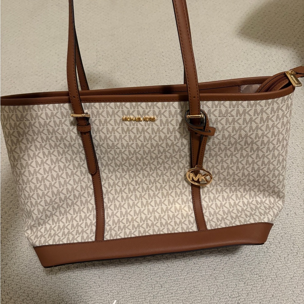 Michael Kors Tan and Cream Signature Tote